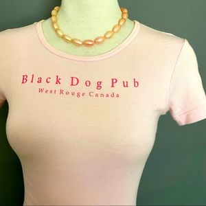 Vintage Pink Y2K Black Dog Pub T shirt.